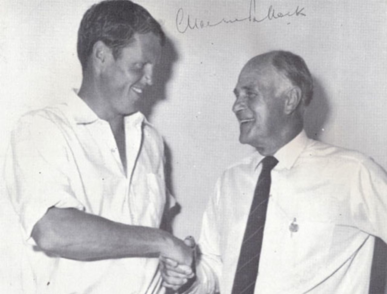 Graeme Pollock is congratulated by Dudley Nourse after his innings of 274, South Africa v Australia, 2nd Test, Durban, February 6, 1970