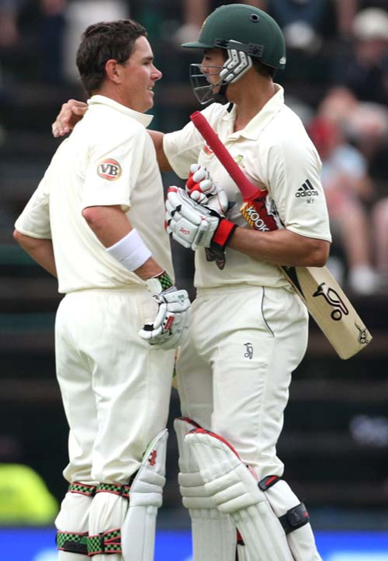 Mitchell Johnson congratulates Marcus North, South Africa v Australia, 1st Test, Johannesburg, 2nd day, February 27, 2009