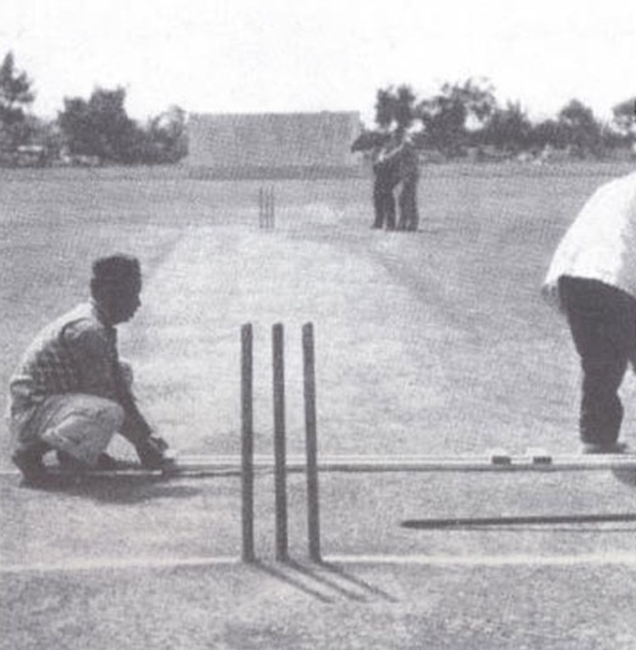 Preparing the pitch at the start of the tenth and final day of the Timeless Test, South Africa v England, 5th Test, Durban, March 14, 1939