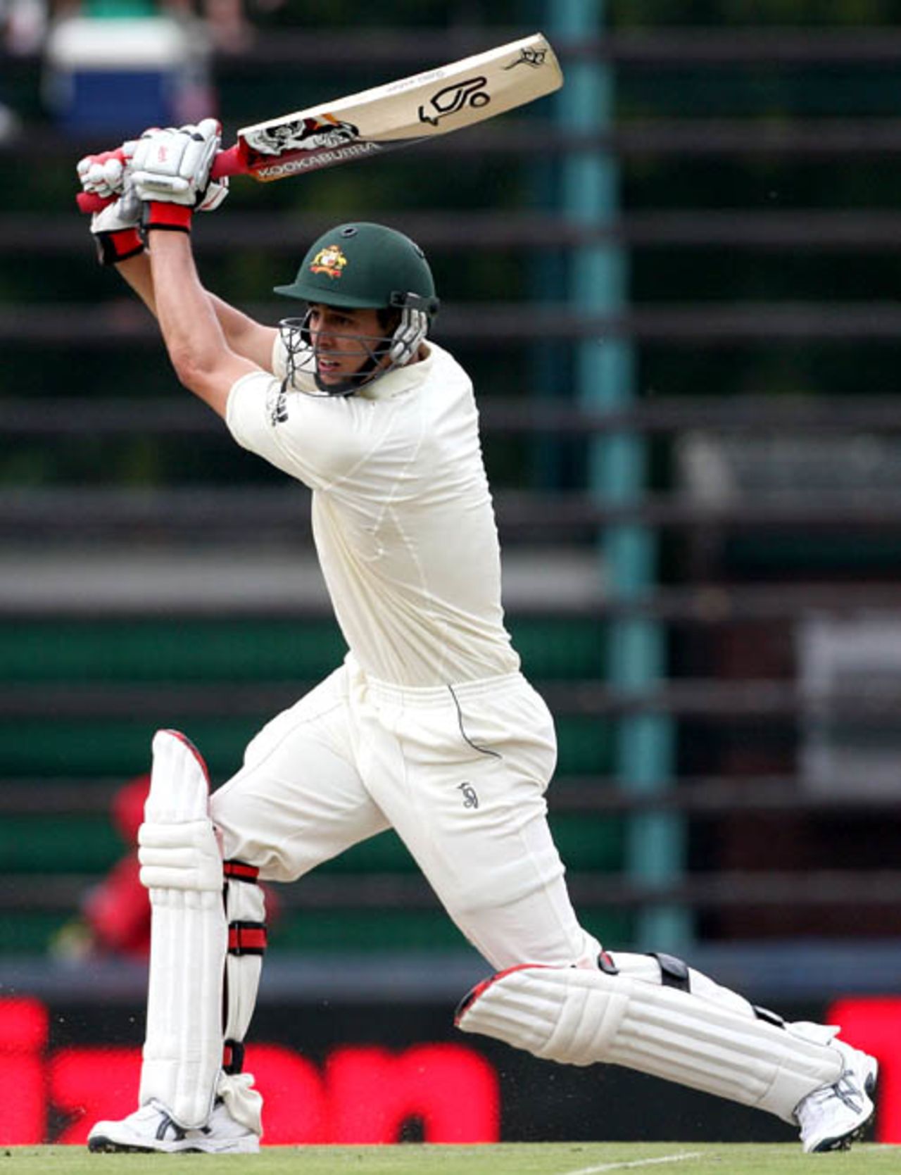 Mitchell Johnson hits through the off side, South Africa v Australia, 1st Test, Johannesburg, 2nd day, February 27, 2009