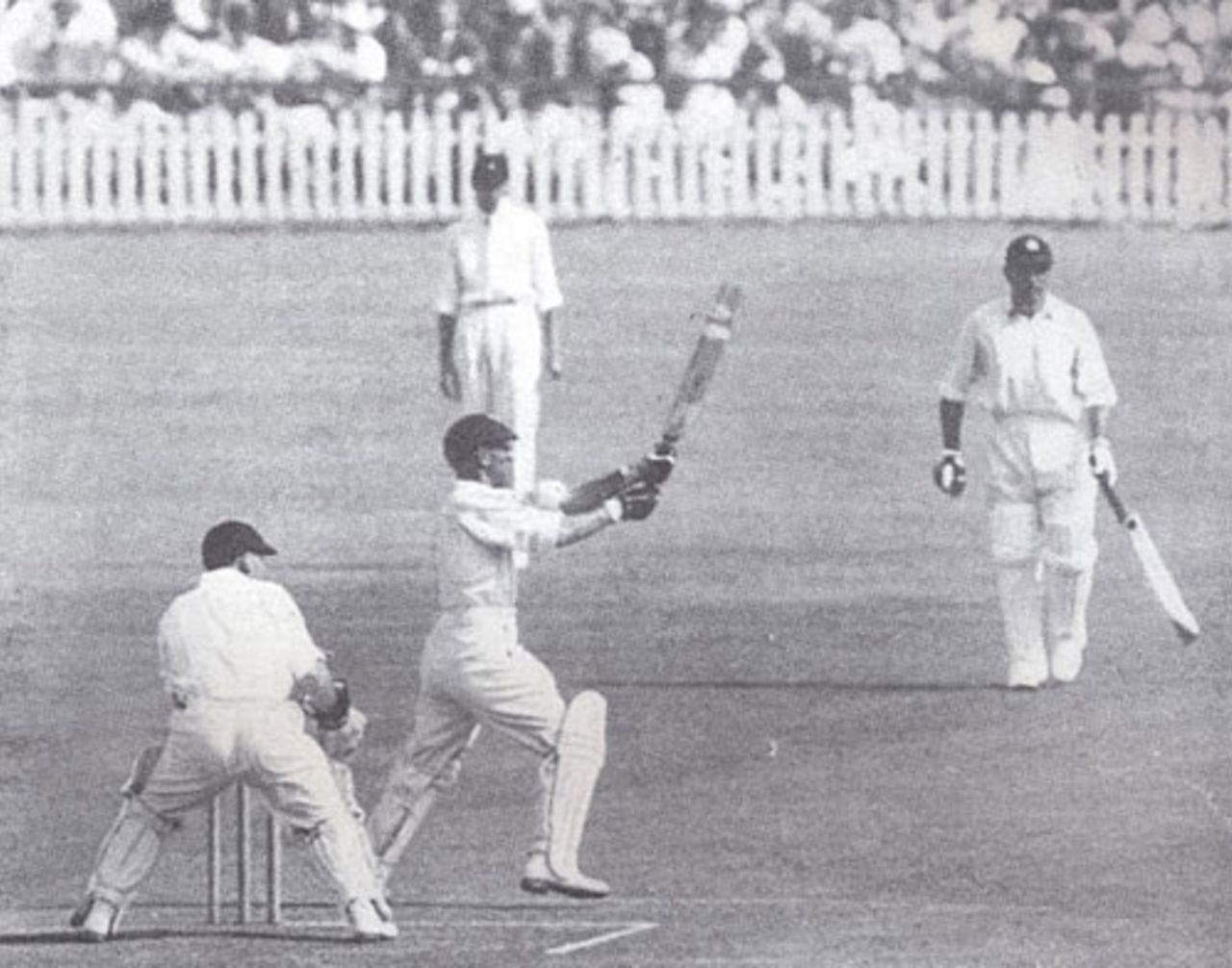 Eddie Paynter pulls through midwicket on his way to a second-innings 75, South Africa v England, 5th Test, Durban, March 13, 1939