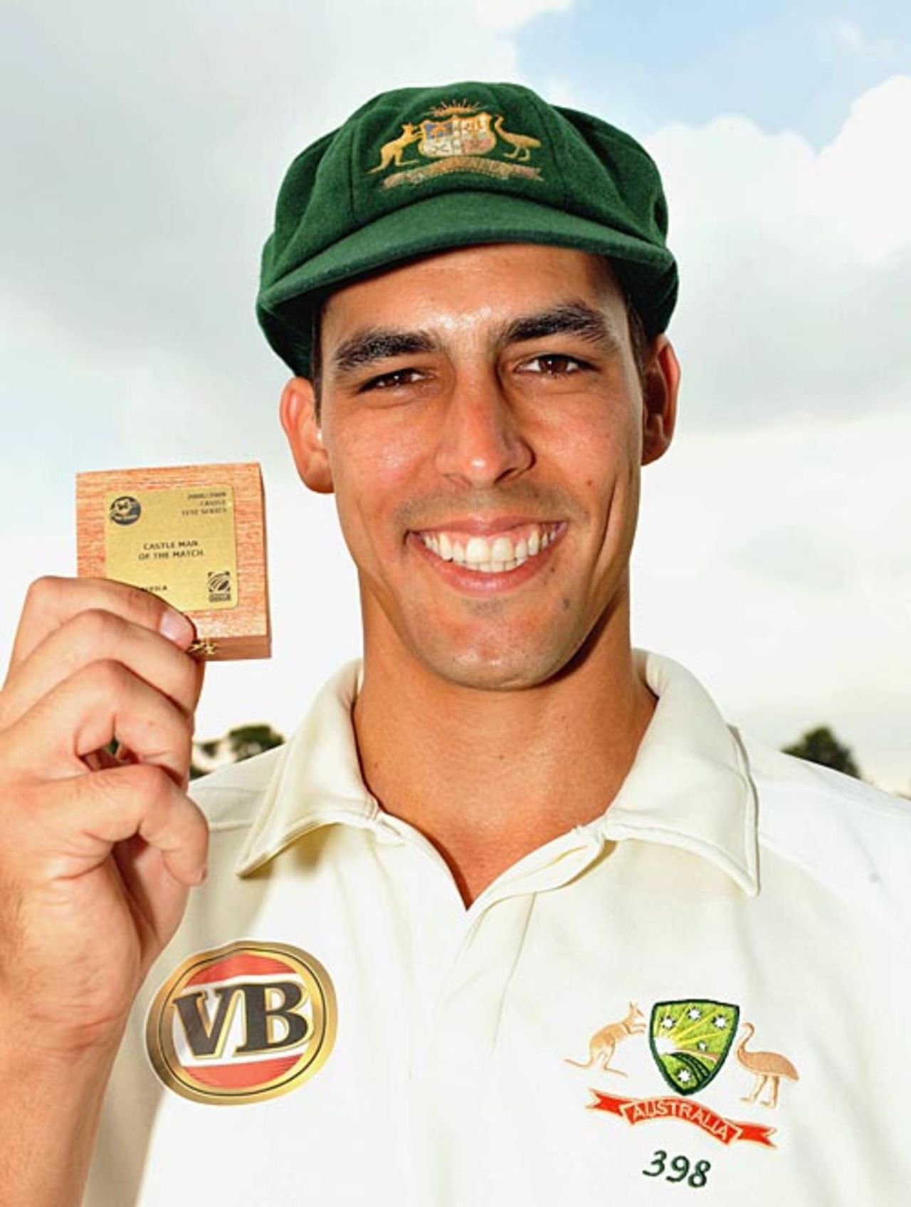 Mitchell Johnson with his Man-of-the-Match award, South Africa v Australia, 1st Test, Johannesburg, 5th day, March 2, 2009