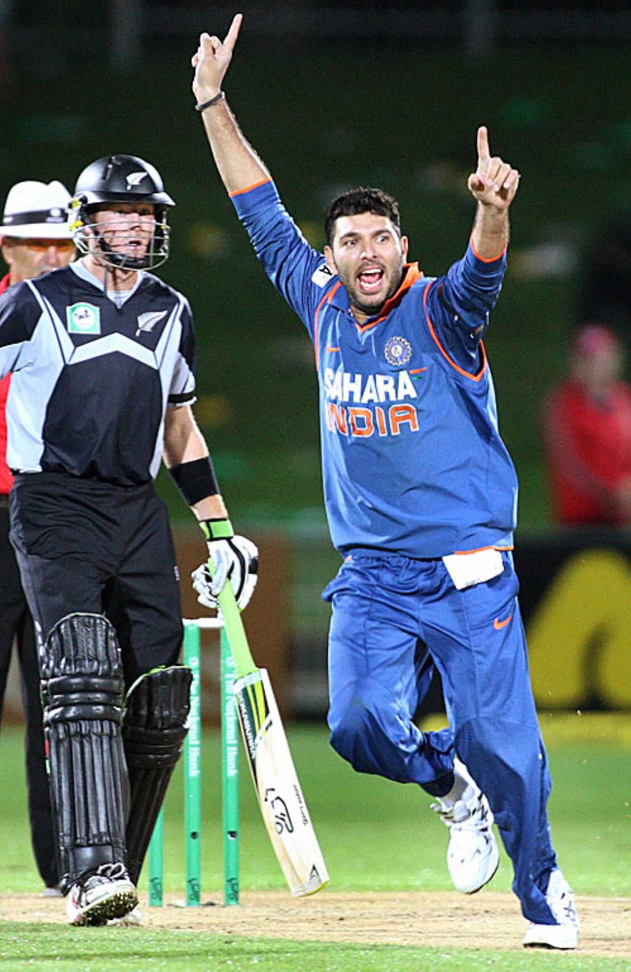 Yuvraj Singh is thrilled after trapping Jacob Oram for a first-ball duck, New Zealand v India, 1st ODI, Napier, March 3, 2009