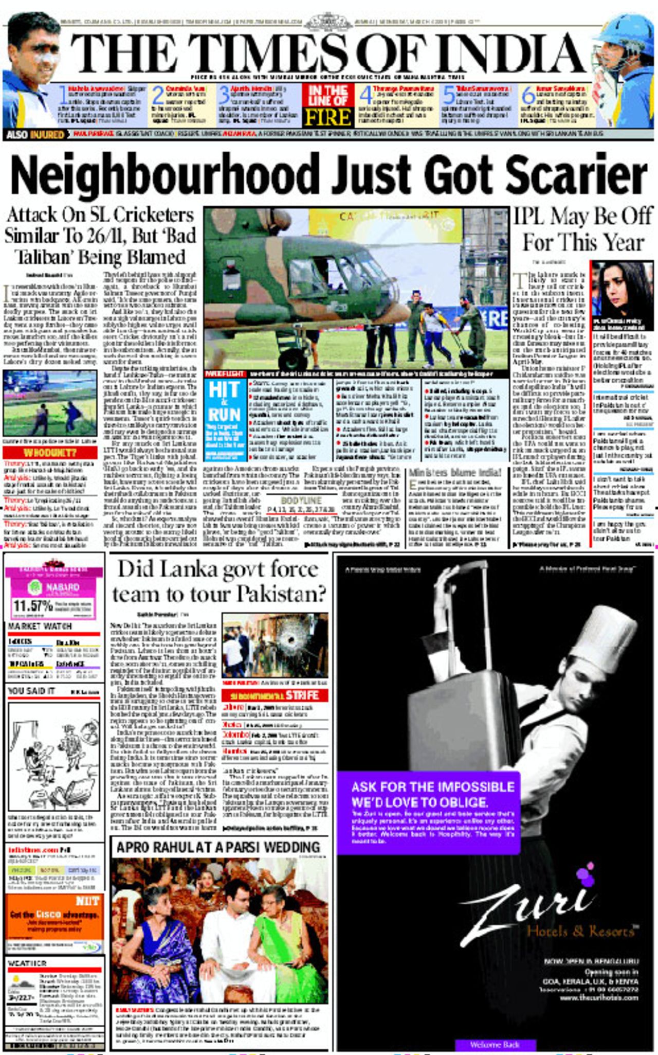 The <I>Times of India</I> on the Lahore terrorist attack, March 4, 2009