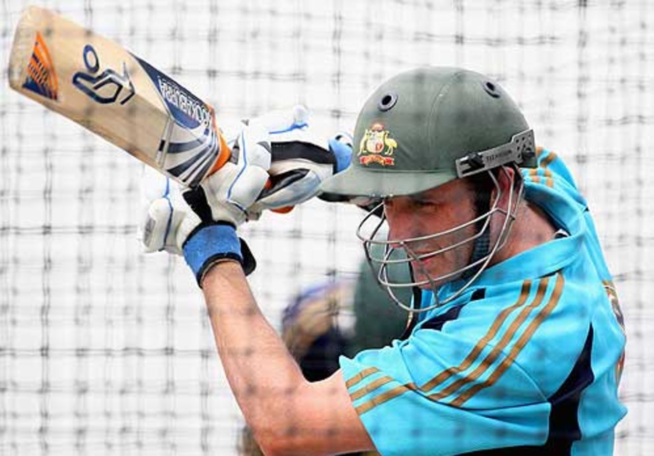 Michael Hussey fine-tunes his batting at Kingsmead, Durban, March 4, 2009