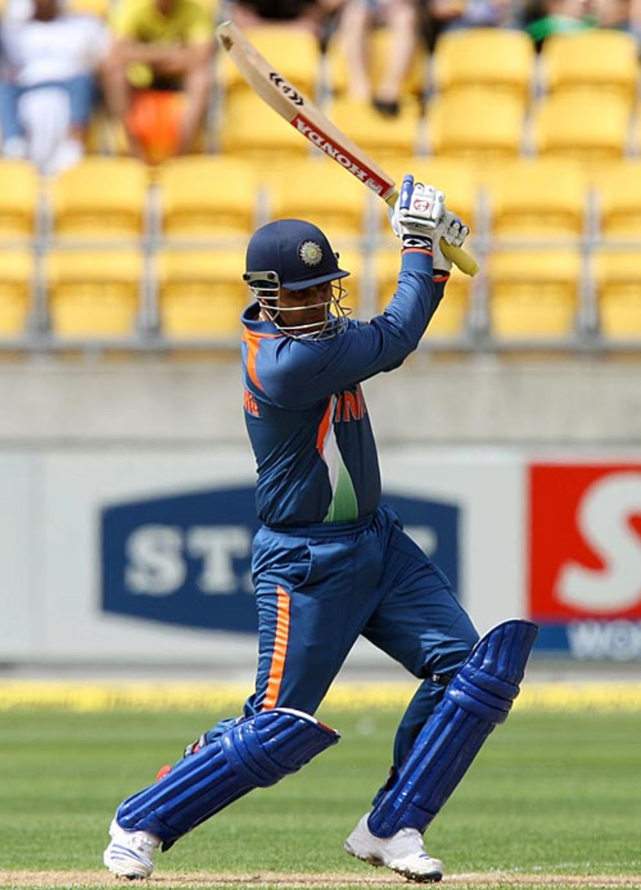 Virender Sehwag drives, New Zealand v India, 2nd ODI, Westpac Stadium, Wellington, March 6, 2009