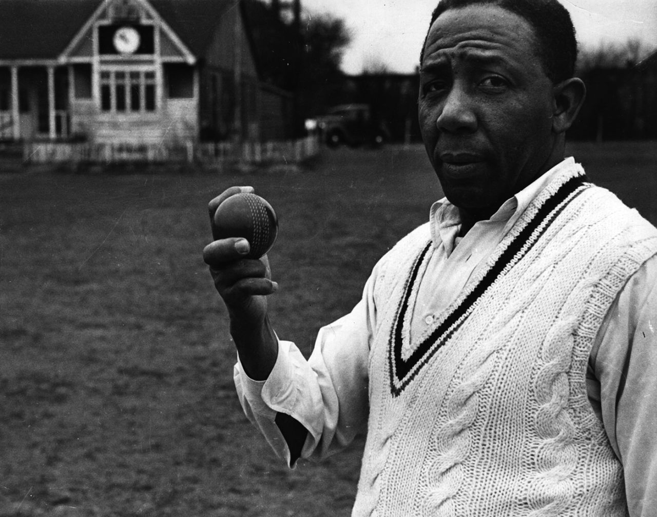 Learie Constantine holds up the ball, 1940