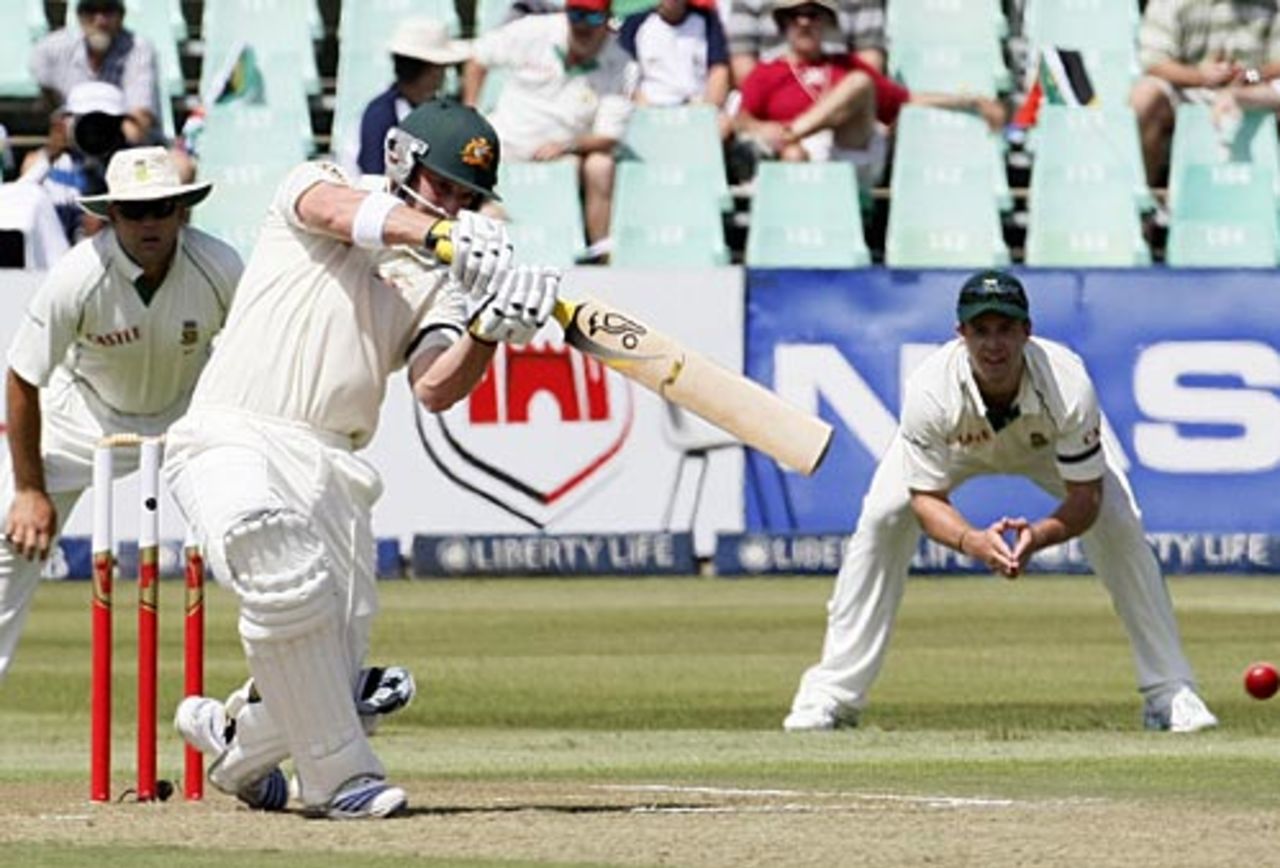 Phillip Hughes hits through cover, South Africa v Australia, 2nd Test, Durban, 1st day, March 6, 2009