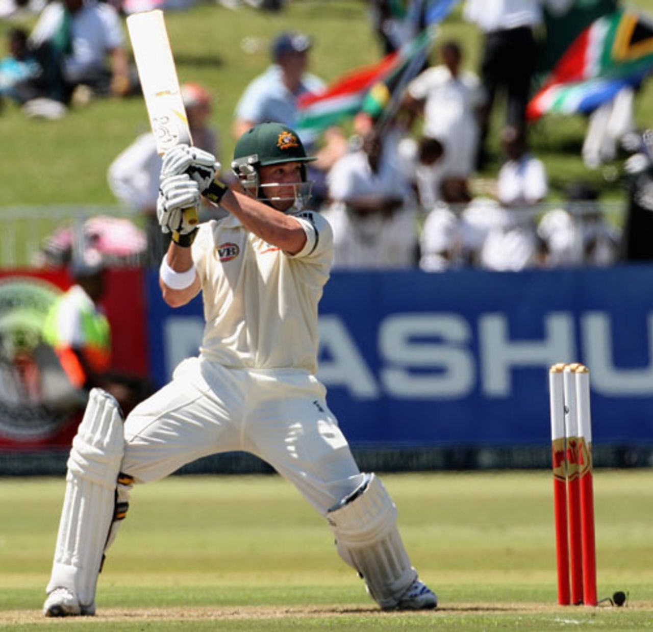 Phillip Hughes hits through cover, South Africa v Australia, 2nd Test, Durban, 1st day, March 6, 2009
