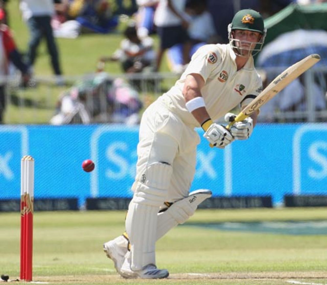 Phillip Hughes works the ball to the leg side, South Africa v Australia, 2nd Test, Durban, 1st day, March 6, 2009