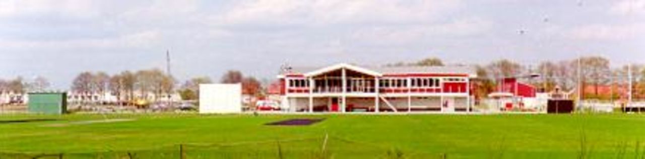 Het Schootsveld, Deventer.  Home ground of Koninklijke Utile Dulci (UD).  First grass wicket in The Netherlands.  Taken while still partly under construction, 28 April 1996.