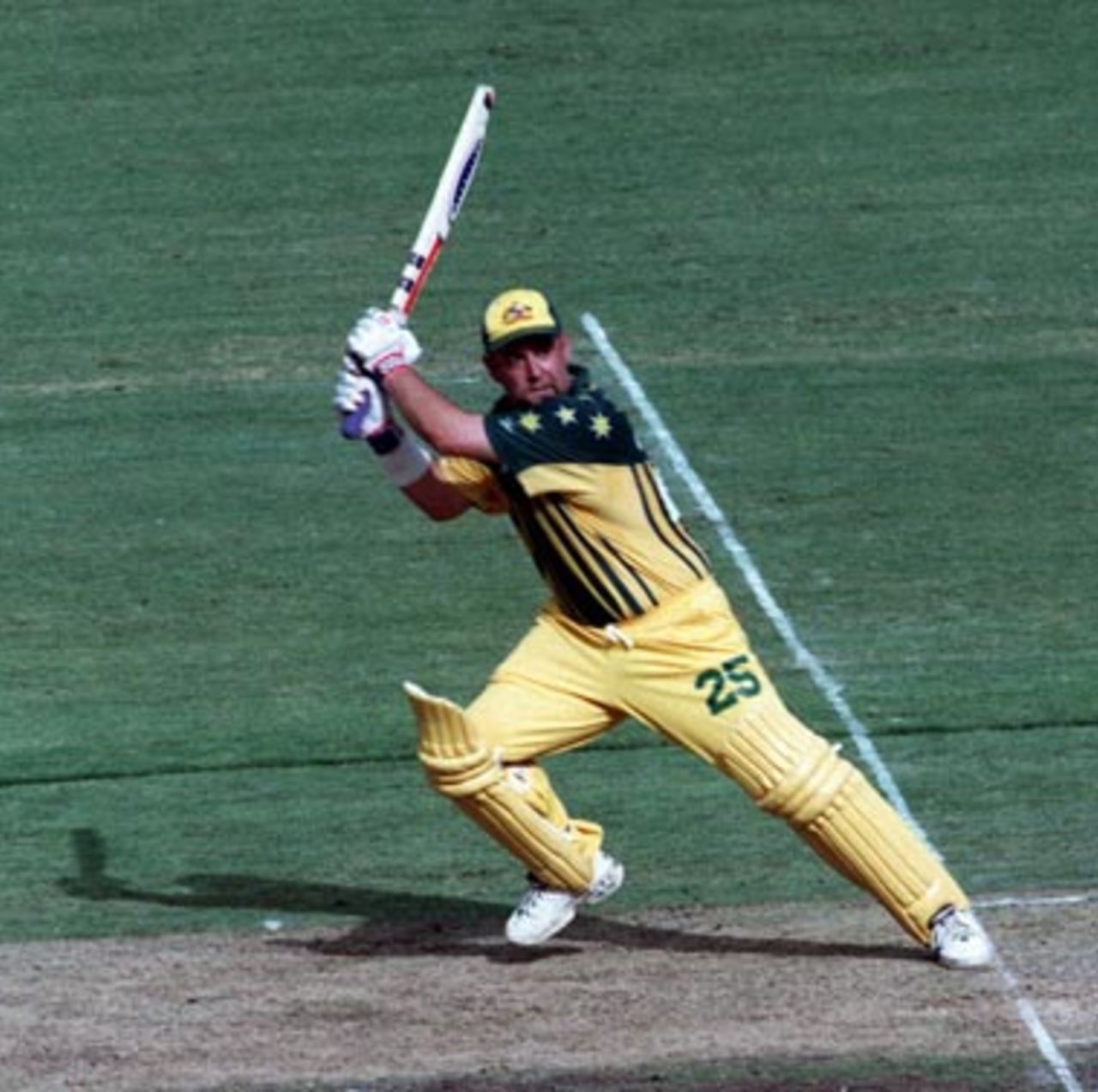 Darren Lehmann on the front foot and cutting for four.....Australia v New Zealand ODI at the Sydney Cricket Ground, Wednesday January 14th 1998.