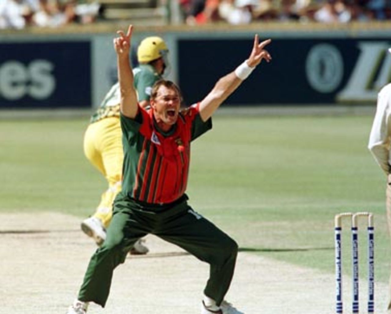 Pat Symcox appeals ...Australia v South Africa d/n ODI at the WACA Ground, Perth, Sunday January 18th 1998.