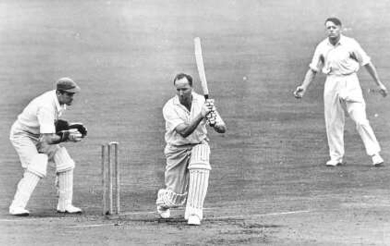 Wilf Wooller, the famous Glamorgan captain, batting against Sussex at Cardiff Arms Park in 1955