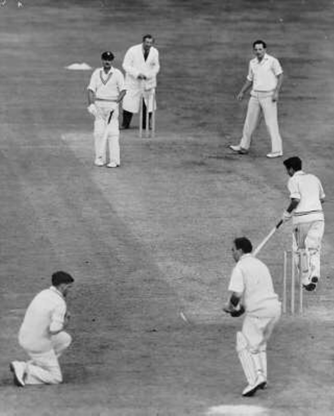 Don Shepherd claims another wicket during Glamorgan`s match with the 1959 Indians