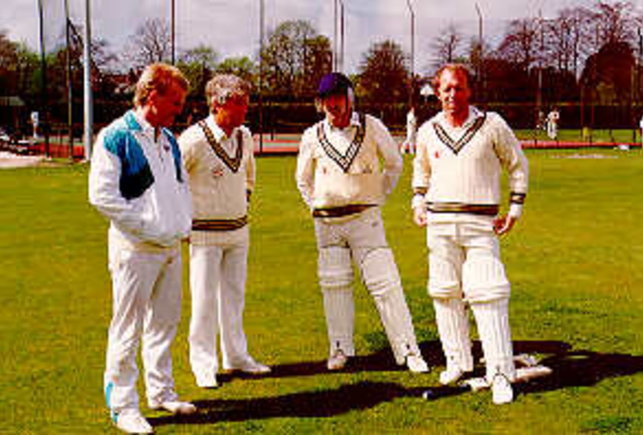 Four of Glamorgan`s post-war opening batsmen - Hugh Morris, John Hopkins, Alan Butcher and Alan Jones - in the nets at Sophia Gardens in 1987