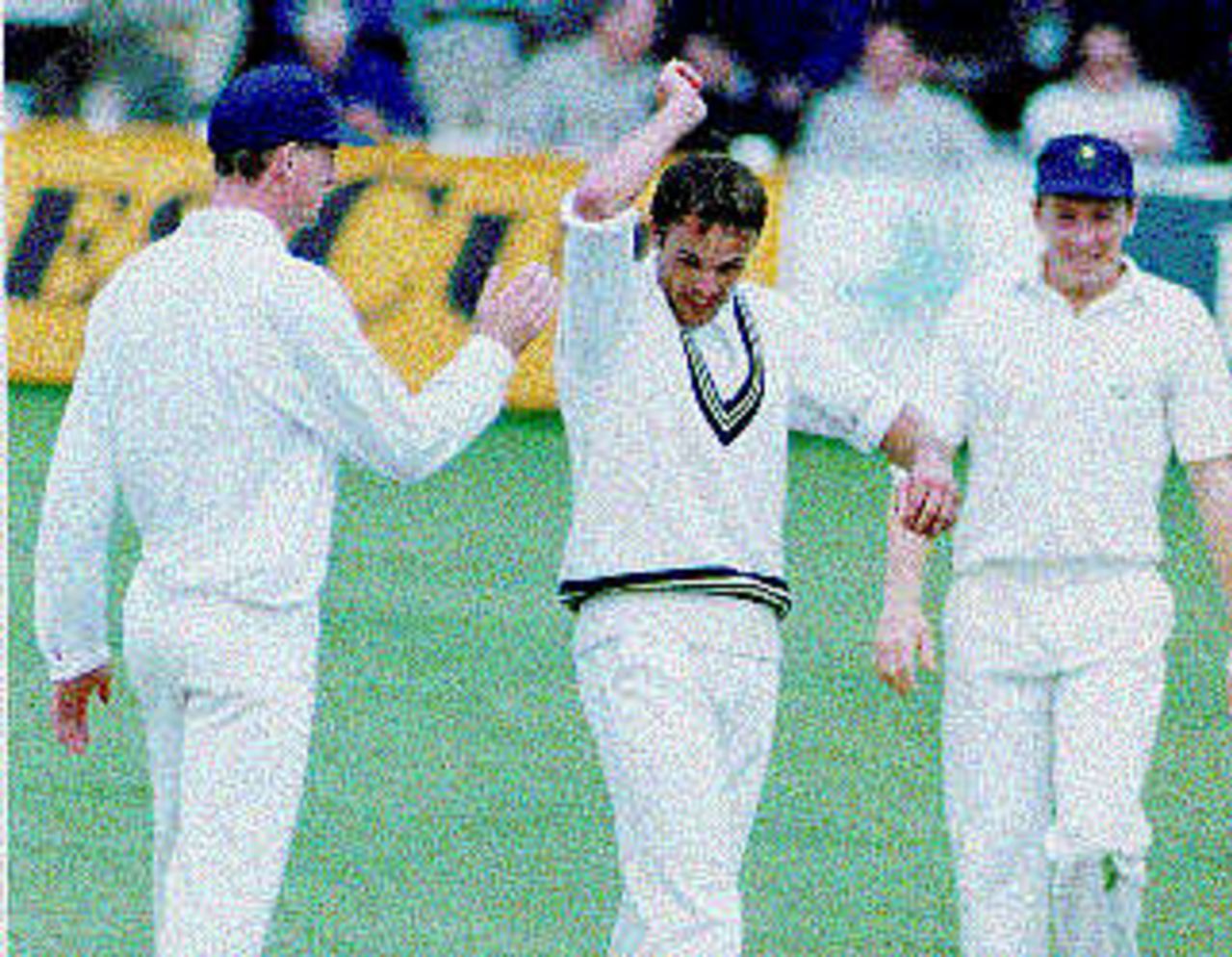 Roland Lefebvre celebrates another wicket in the Benson and Hedges Cup fixture with Sussex in 1993
