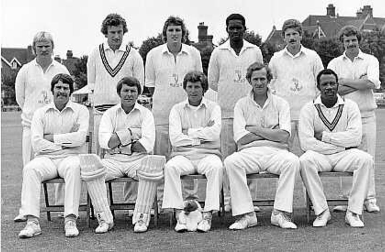 The Glamorgan team of 1977 - Back Row: Arthur Francis, Barry Lloyd, Mike Llewellyn, Collis King, Alan Wilkins, Gwyn Richards. Front Row: John Hopkins, Eifion Jones, Alan Jones (captain), Malcolm Nash, Tony Cordle.