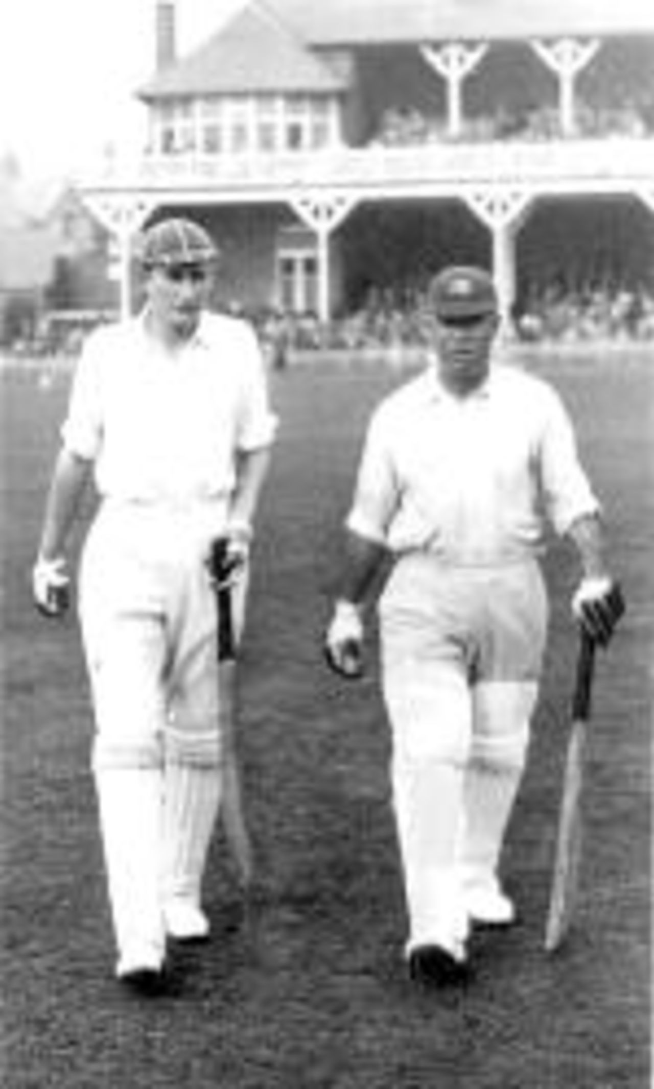 Maurice Turnbull (left) and Patsy Hendren going out to bat in the Scarborough Festival during the 1930`s.