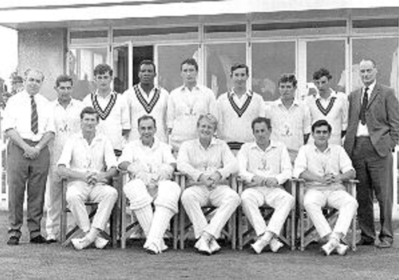 The Glamorgan side of 1966 pictured outside the dressing rooms at Colwyn Bay. The players are: Standing: Alan Rees, Brian Lewis, Tony Cordle, Jeff Jones, Ian Morris, Alan Jones, Roger Davis, Sitting: Peter Walker, David Evans, Ossie Wheatley(captain), Don Shepherd, Tony Lewis.