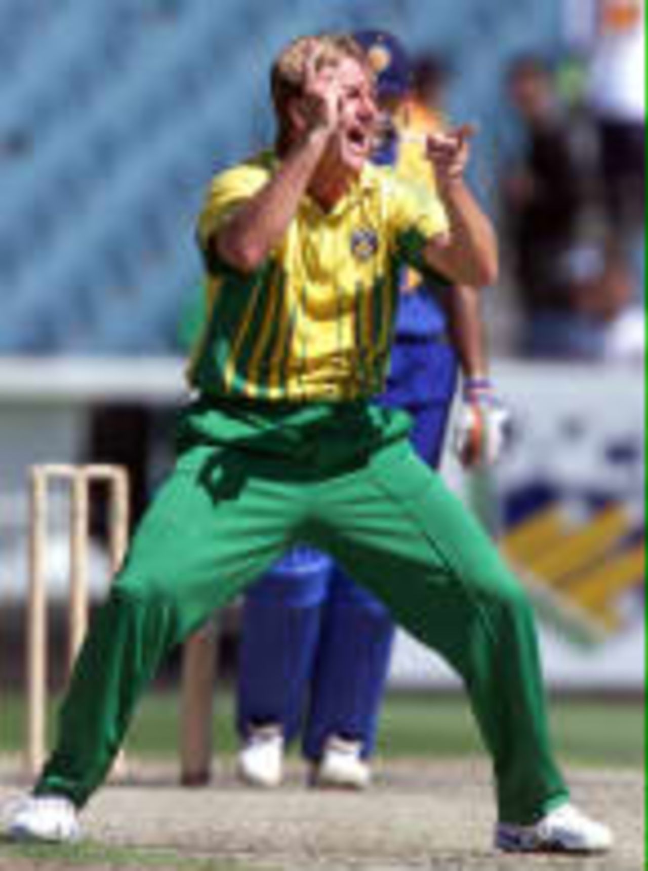 Shane Lee celebrates after trapping Mahanama LBW - Sri Lanka XI v Australia-A January 8 1999 Melbourne