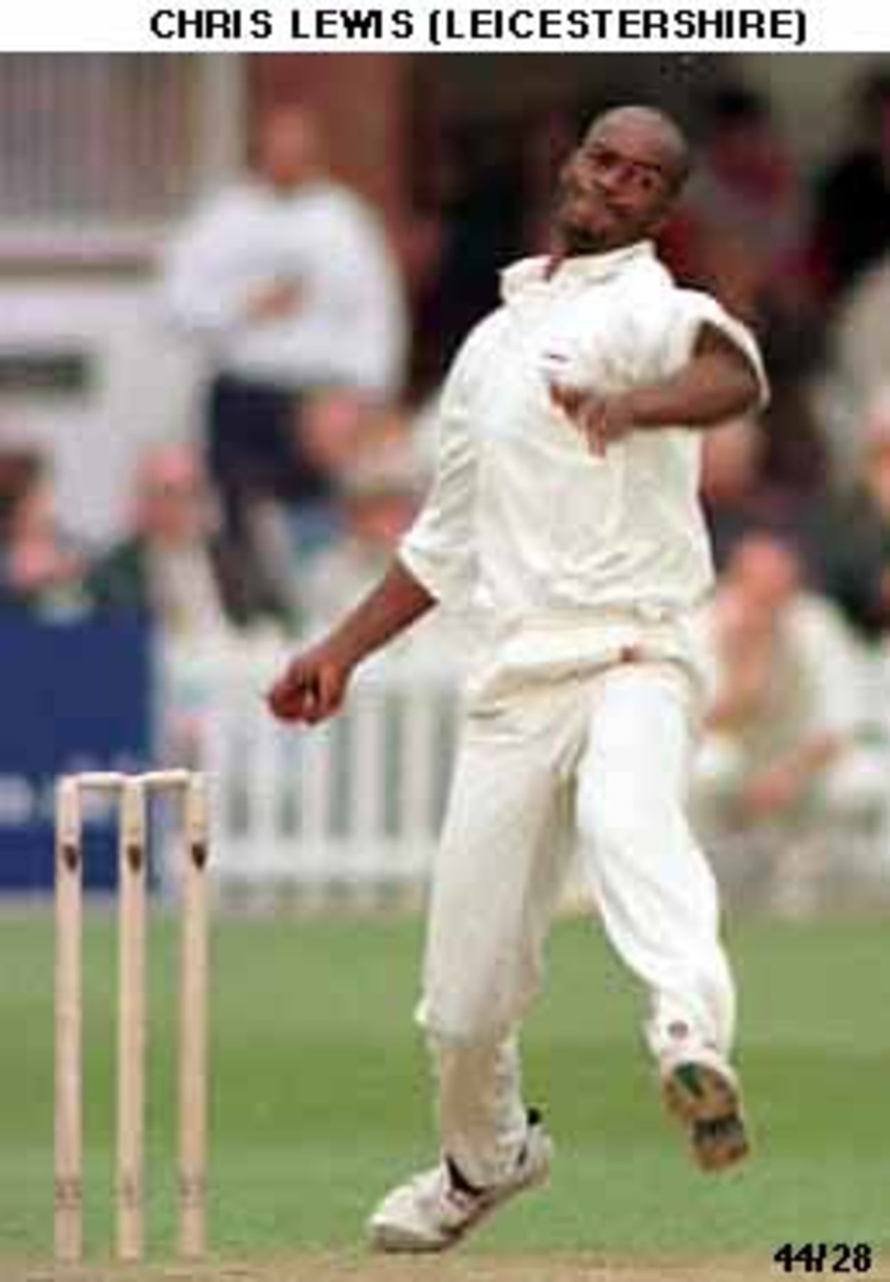 Chris Lewis of Leicestershire about to deliver the ball