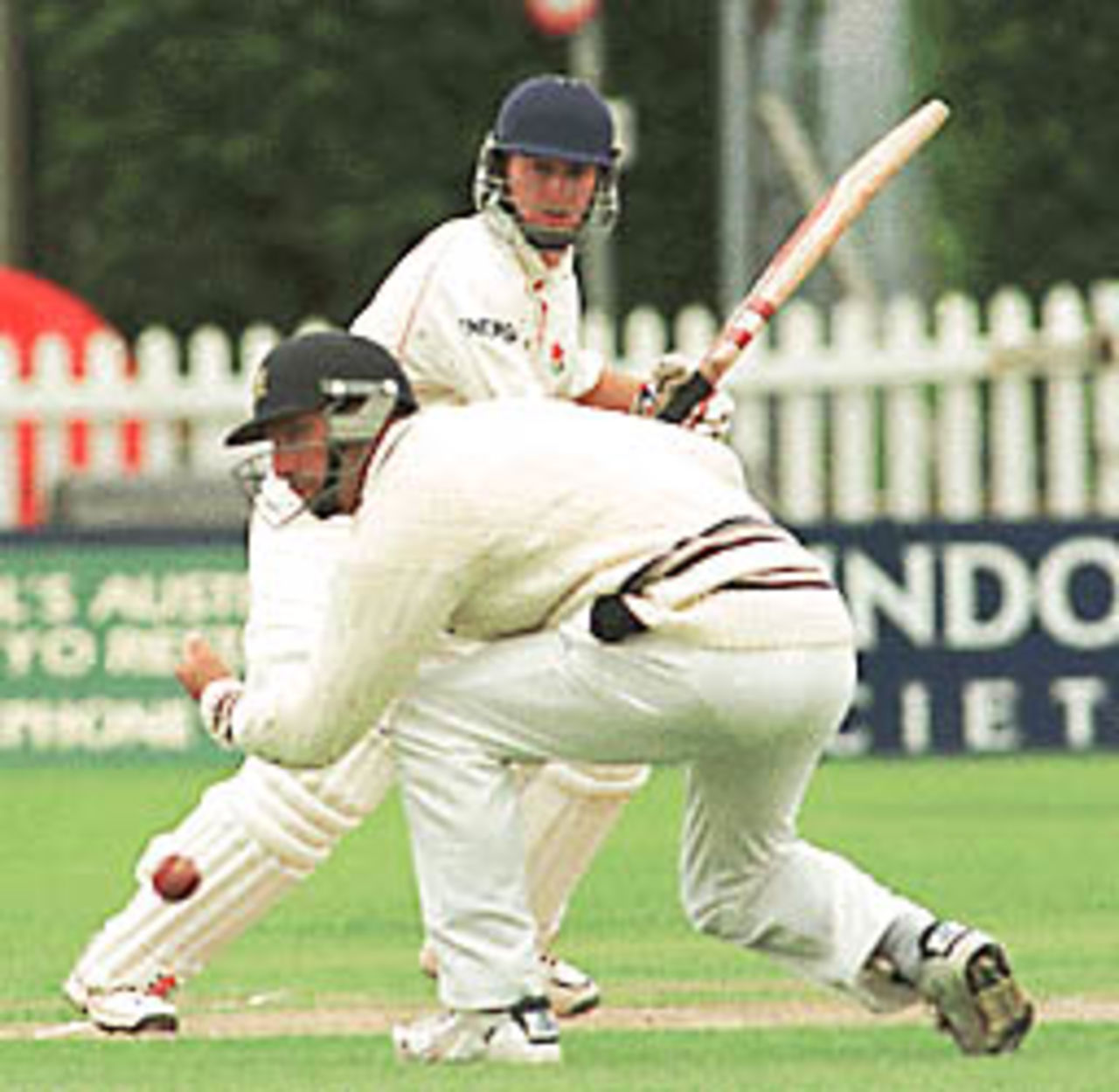 Nathan Wood just manages to clear the closing feilder, County Championship, Gloucestershire v Lancashire, 2-5 June 1999