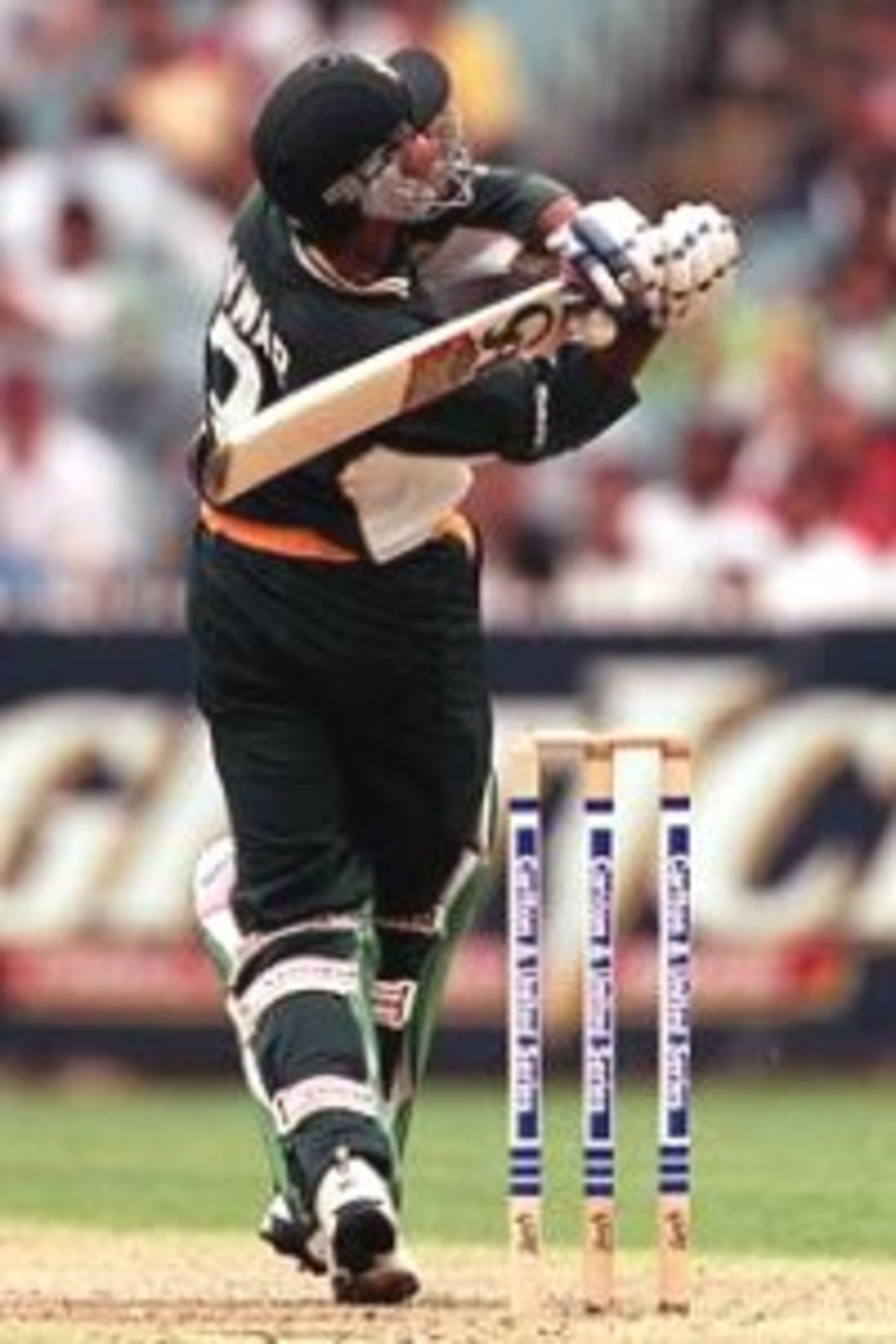 16 Jan 2000: Saeed Anwar of Pakistan hooks to be caught by Michael Bevan, bowled by Andrew Symonds for 49 runs, in the Carlton and United Series match between Australia and Pakistan, played at the Melbourne Cricket Ground, Melbourne, Australia.