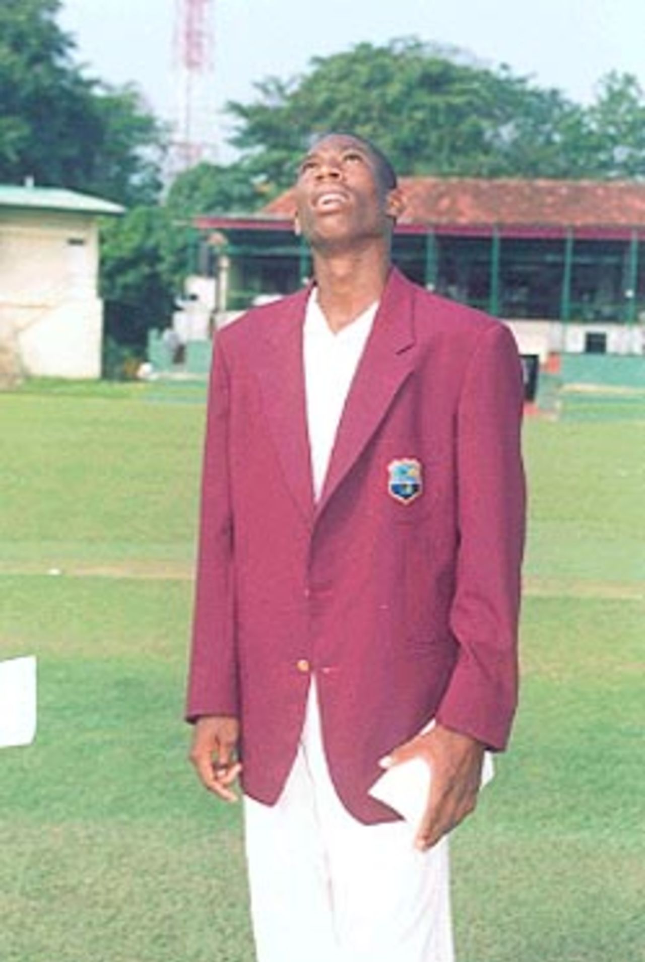 Ryan Hinds looks heavenward and waits to see which way the coin will fall, Under-19s World Cup, 1999/00, Super League Group 1,New Zealand Under-19s v West Indies Under-19s, Nondescripts Cricket Club Ground, Colombo, 20 January 2000