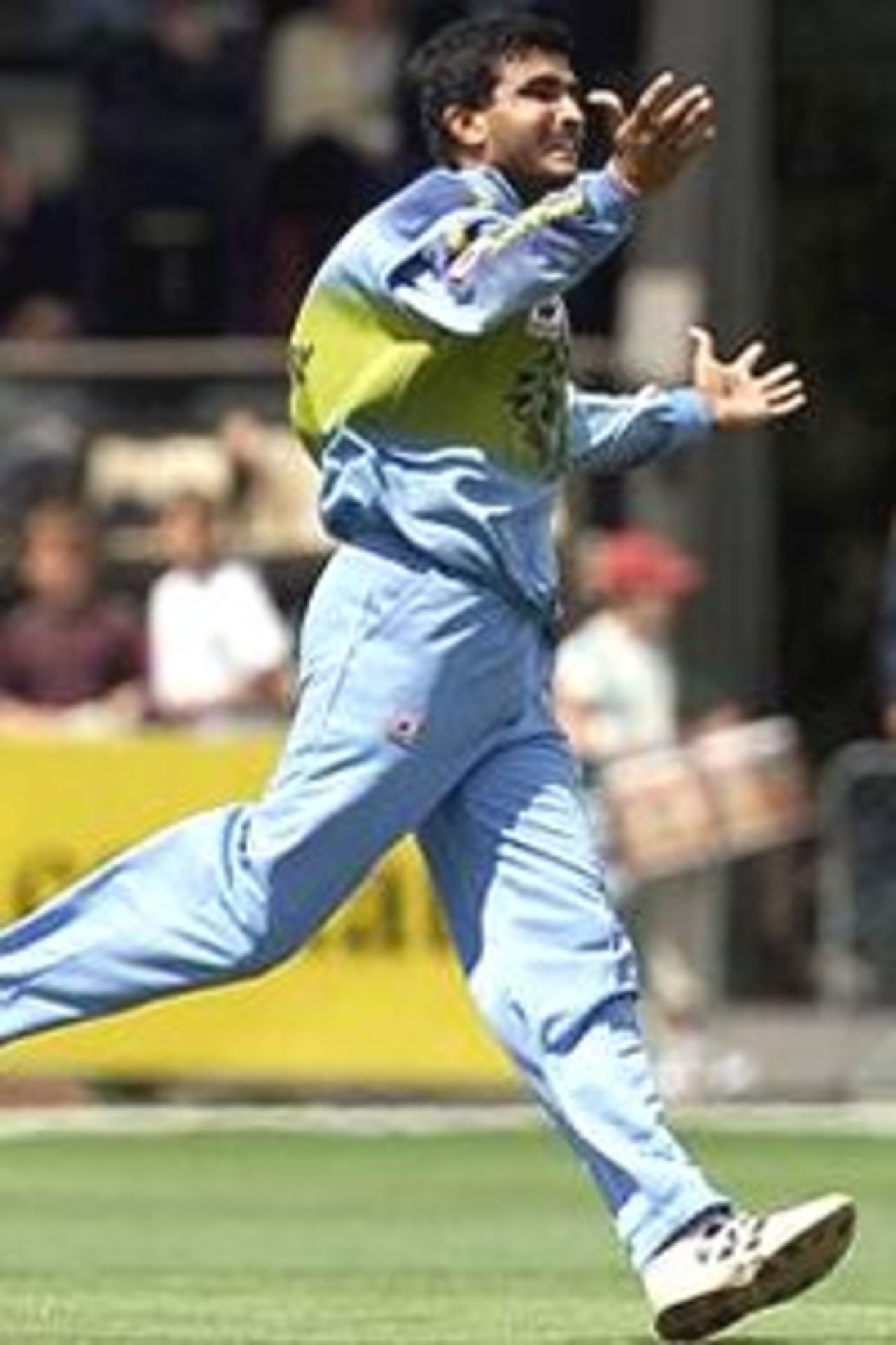 21 Jan 2000: Saurav Ganguly of India celebrates after claiming the wicket of Inzamam Ul-Haq of Pakistan, during the one day match between India and Pakistan at Bellerive Oval, Hobart, Australia.