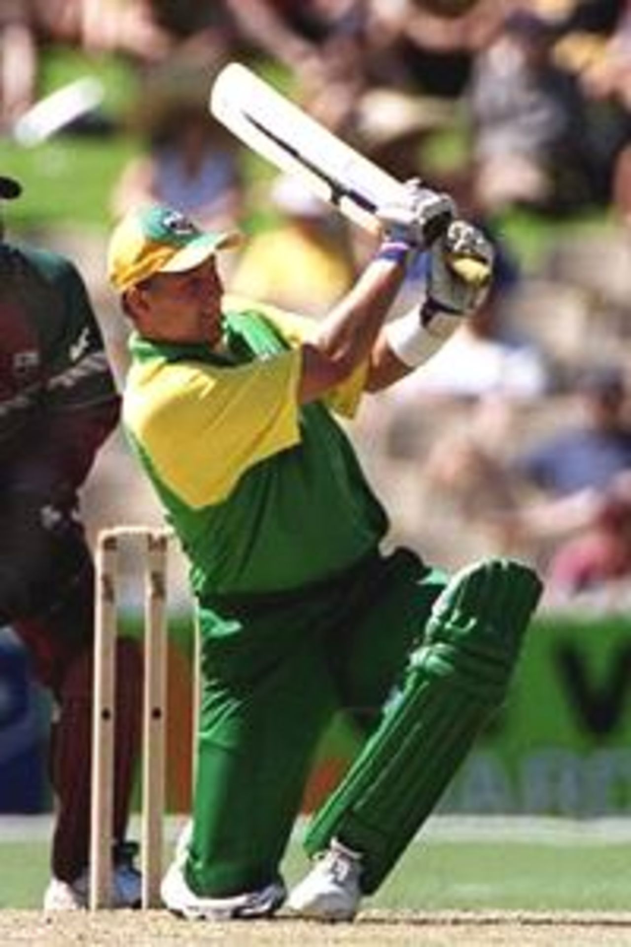 9 Jan 2001: Shane Lee of Australia A hits Mahendra Nagamootoo of the West Indies for 6 during the limited over tour match Australia A versus the West Indies at The Adelaide Oval, Adelaide, Australia.