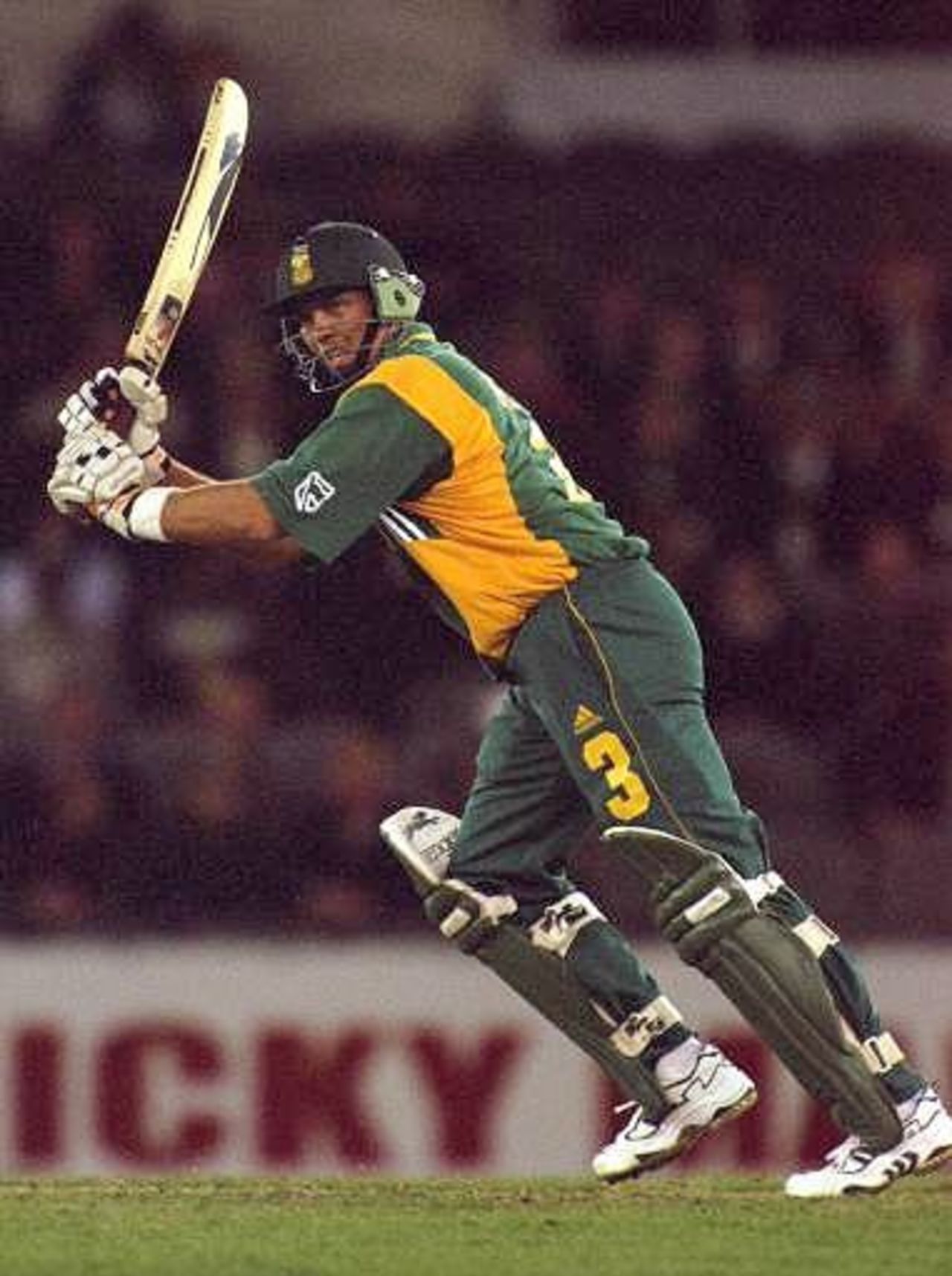 16 Aug 2000: Jaques Kallis of South Africa in action during the match between Australia and South Africa, in game one of the Super Challenge 2000, played at Colonial Stadium in Melbourne, Australia. This is the first game of cricket to be played indoors.