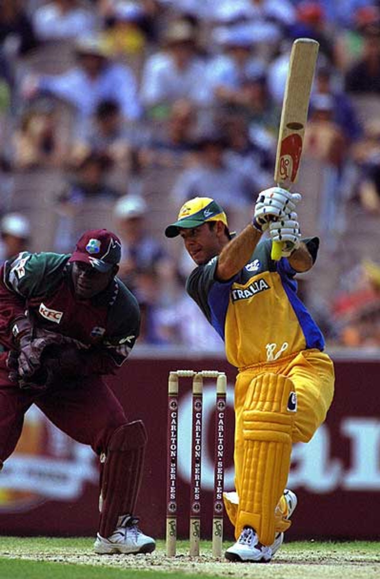 11 Jan 2001: Ricky Ponting of Australia in action, in the Carlton One Day International Series match between Australia and the West Indies, played at the Melbourne Cricket Ground in Melbourne, Australia.
