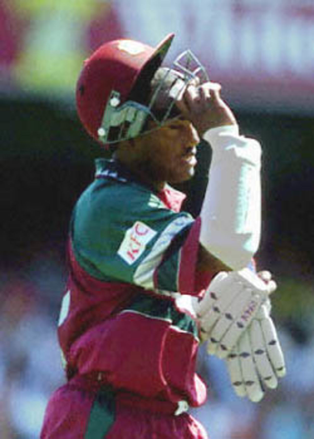 Brian Lara of West Indies exits for 19 runs during the tri-nationa competition one-day match against Australia at Gabba Ground, Brisbane 14 January 2001. Australia won by nine wickets.