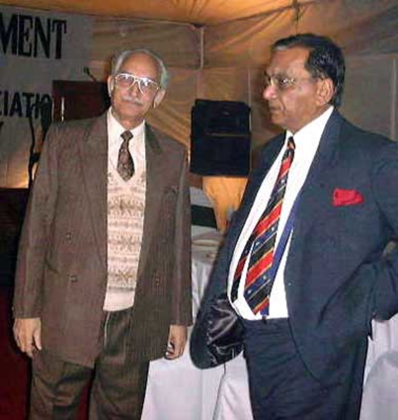 Test Umpire, Khizar Hayat and Col (Rtd) Rafi Nasim at the Pakistan Veterans Cricket Association Dinner in Lahore, January 15, 2001