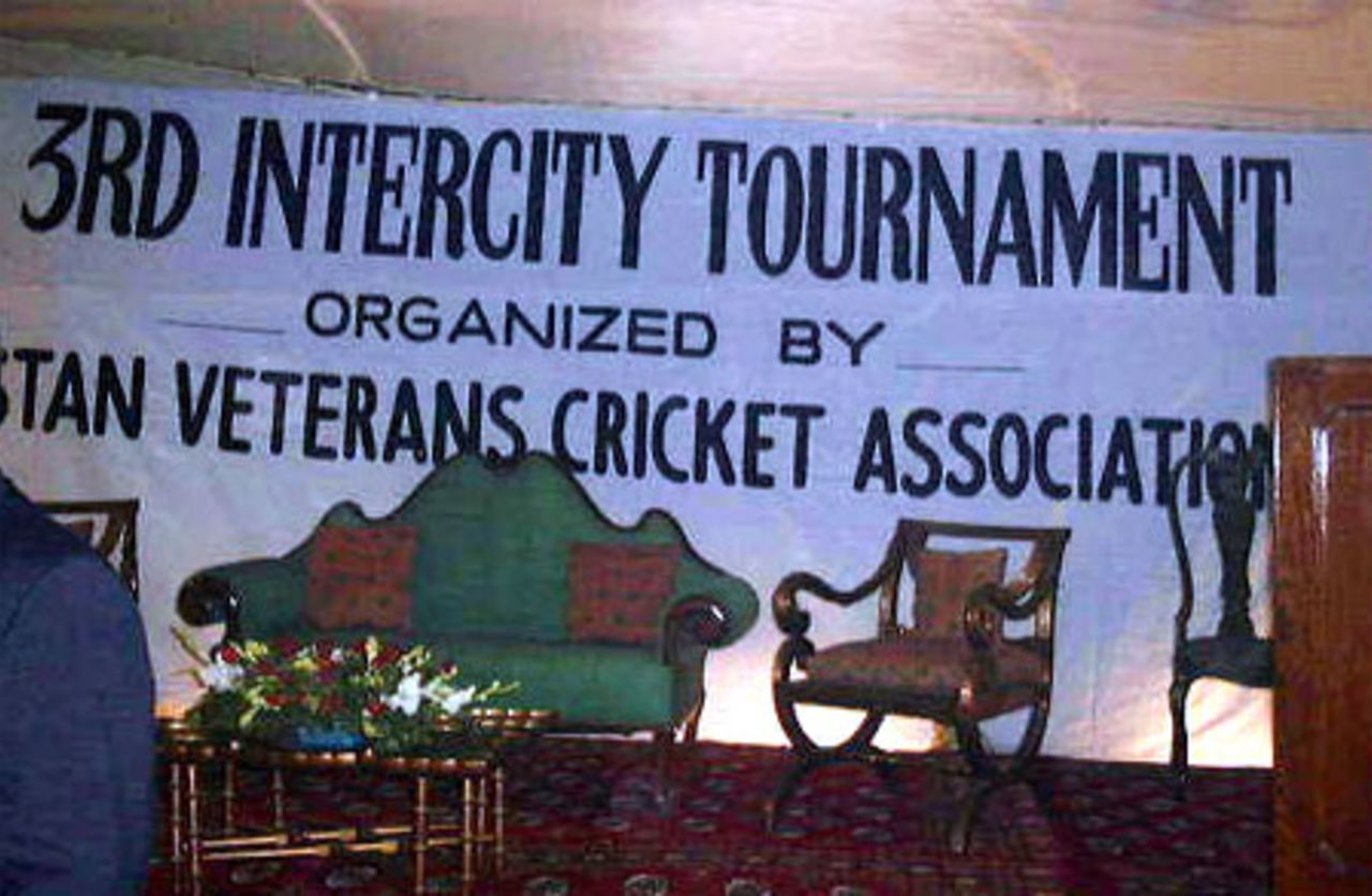 The stage is set for the speeches at the Pakistan Veterans Cricket Association Dinner in Lahore, January 15, 2001