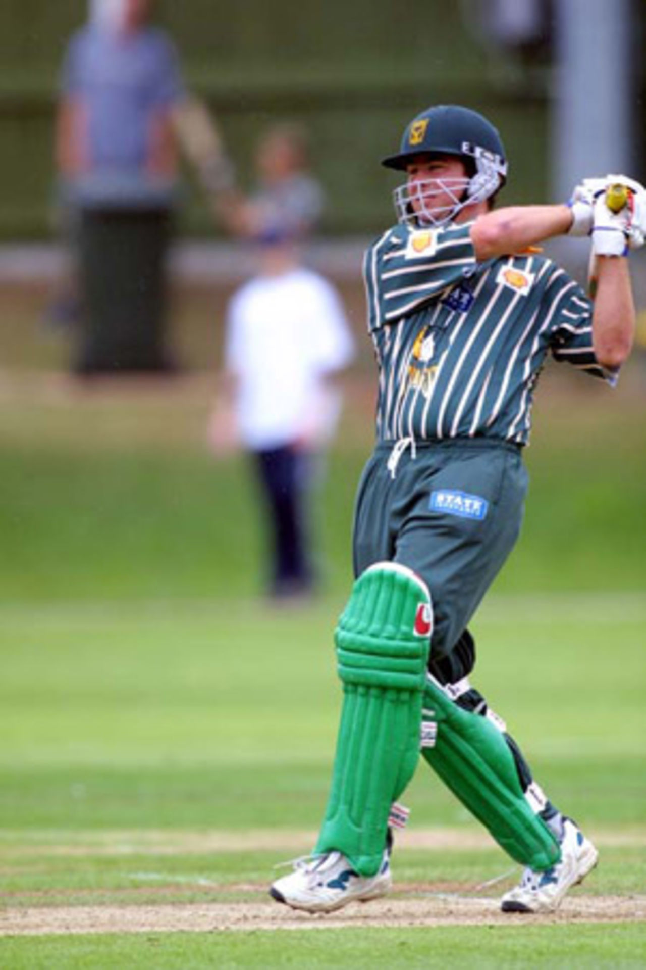 Central Districts opening batsman David Kelly stands tall to hit aerially down the ground, Shell Cup: Auckland v Central Districts at Eden Park Outer Oval, Auckland, 16 January 2001