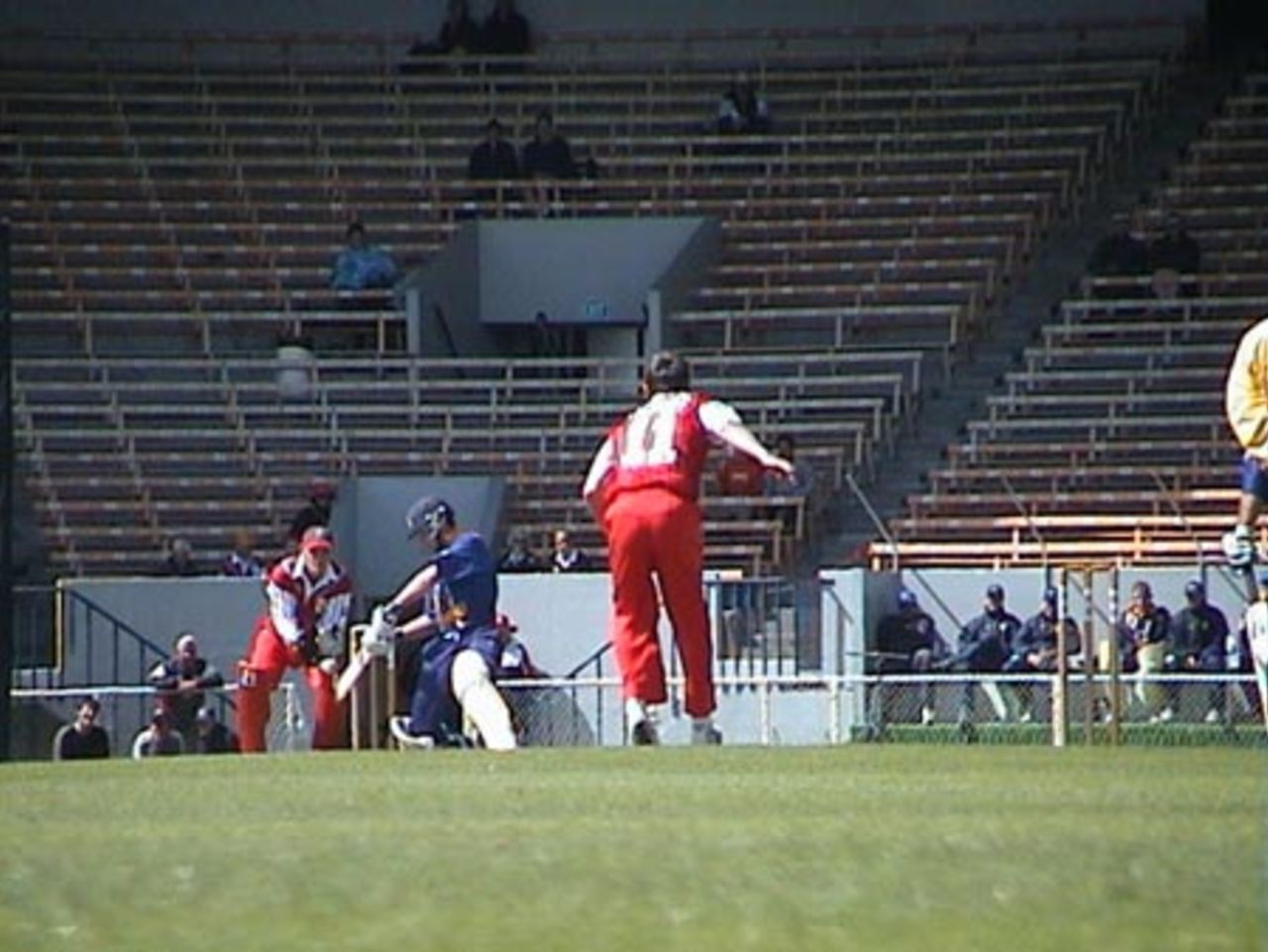 Otago batsman Chris Gaffaney attempts to run a ball from Canterbury left arm orthodox spinner Carl Anderson down to third man, Shell Cup: Canterbury v Otago at Jade Stadium, Christchurch, 16 January 2001