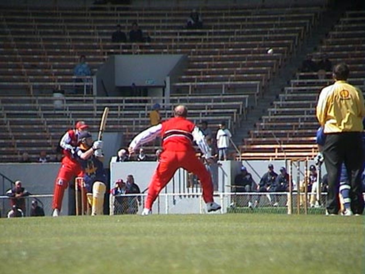 Otago batsman Chris Gaffaney chips a ball from Canterbury medium pacer Chris Harris straight to Gary Stead at midwicket to be dismissed for 52, Shell Cup: Canterbury v Otago at Jade Stadium, Christchurch, 16 January 2001
