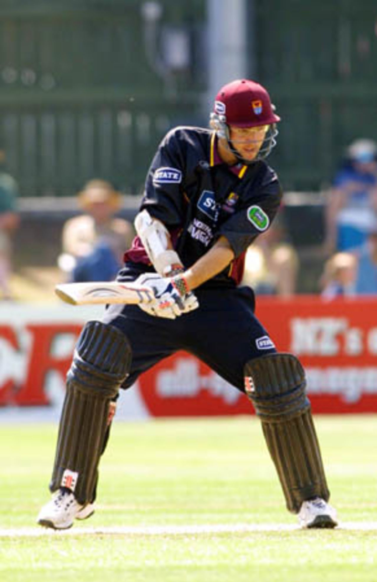Northern Districts batsman Daniel Vettori cuts backward of point during his innings of 14. State Shield: Auckland v Northern Districts at Eden Park Outer Oval, Auckland, 2 Jan 2002 (2 January 2002).