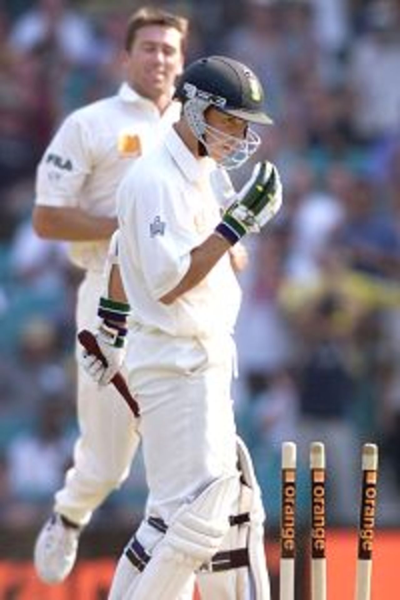 3 Jan 2002: Boeta Dippenaar of South Africa is bowled by Glenn MacGrath of Australia during the second day's play in the third Test between Australia and South Africa being played at the Sydney Cricket Ground,Sydney,Australia.