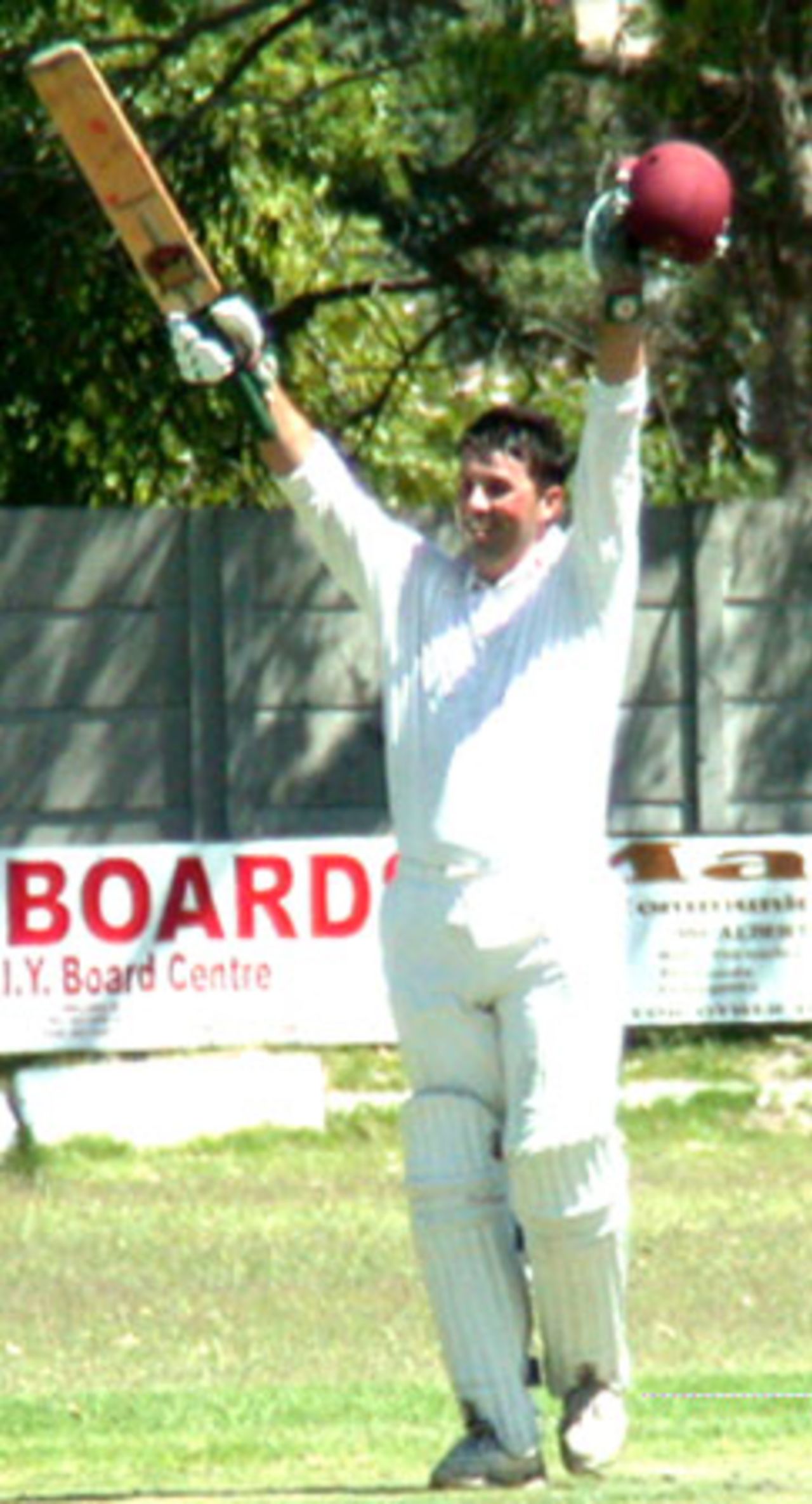 Andrew Saunders celebrates his century for Cape Town CC on Saturday