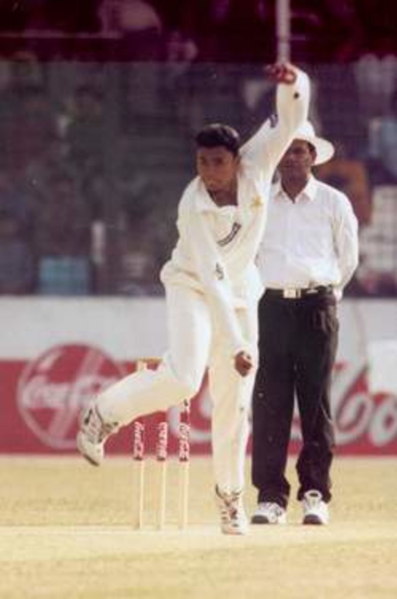 Kaneria is bowling in his 7 wicket haul spell in 2nd innings of Dhaka Test