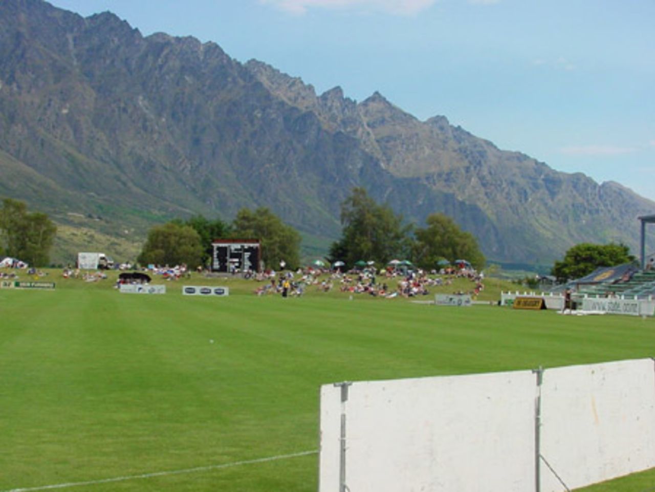 The stunning backdrop of the Remarkables mountain range at the new ground. State Shield: Otago v Wellington at John Davies Oval, Queenstown, 2 January 2002.