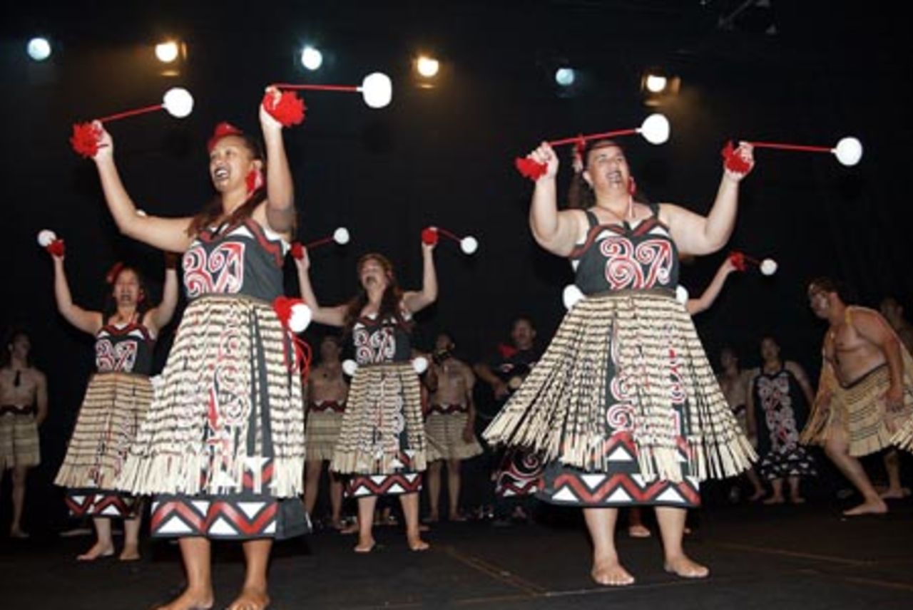 A Maori cultural group performs with poi to welcome all the competing international teams at the ICC Under-19 World Cup opening ceremony at the Christchurch Convention Centre. 14 January 2002.