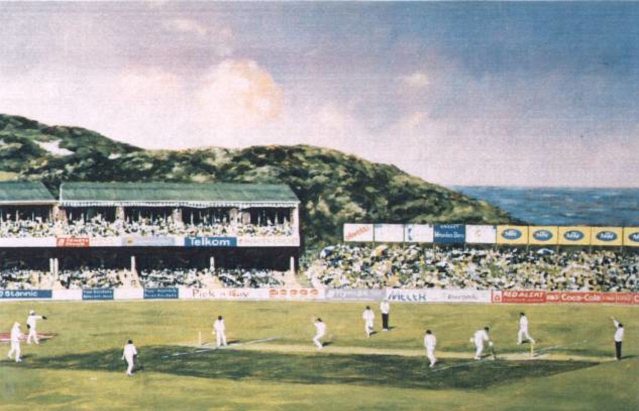 Buffalo Park Cricket Ground in East London as portrayed by artist and ex Western Province wicket-keeper Richie Ryall.