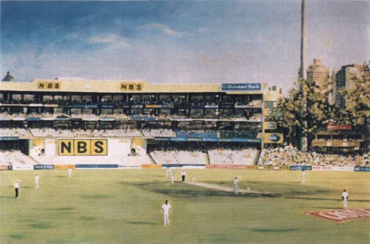 Kingsmead Cricket Ground as portrayed by artist and ex Western Province wicket-keeper Richie Ryall.