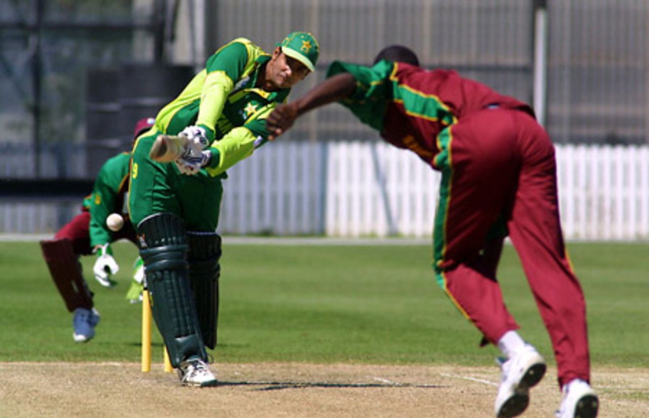 Pakistan Under-19 batsman Kamran Sajid plays a delivery from West Indies Under-19 bowler Darren Sammy through the leg side during his innings of 44. ICC Under-19 World Cup Super League Group 1: Pakistan Under-19s v West Indies Under-19s at Lincoln Green, Lincoln, 29 January 2002.