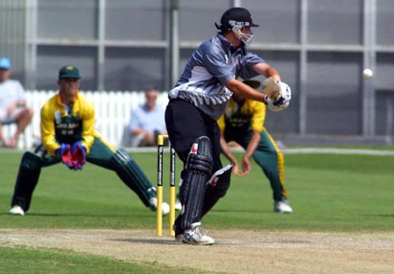 New Zealand Under-19 batsman Jesse Ryder edges an attempted cut to be caught at second slip by South Africa Under-19 fielder Ryan Bailey from the bowling of Ryan McLaren for six. Wicket-keeper David Jacobs looks on. ICC Under-19 World Cup Super League Group 2: New Zealand Under-19s v South Africa Under-19s at Lincoln Green, Lincoln, 30 January 2002.
