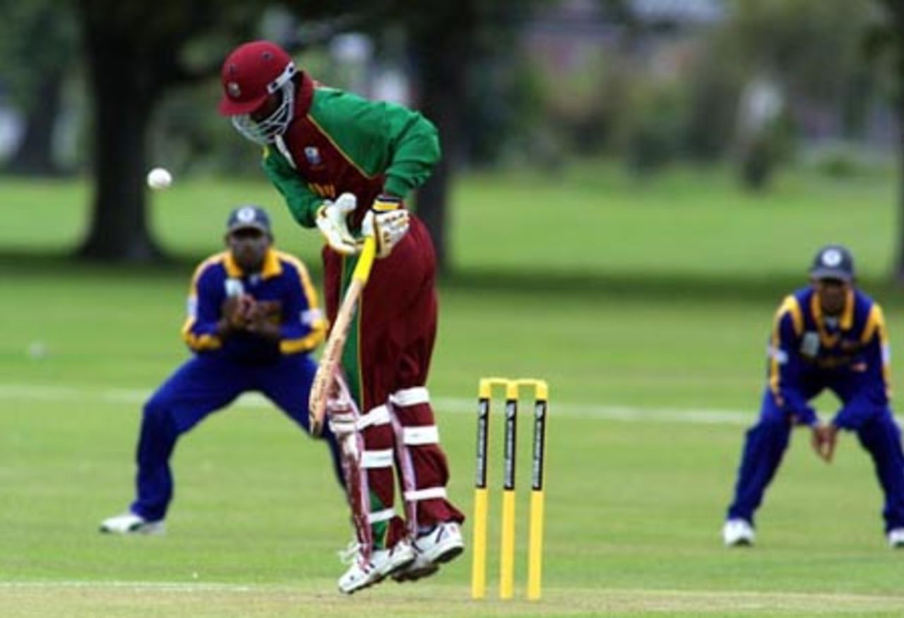 West Indies Under-19 batsman Alcindo Holder struggles to play a short rising delivery during his innings of one. ICC Under-19 World Cup Super League Group 1: Sri Lanka Under-19s v West Indies Under-19s at Hagley Oval, Christchurch, 31 January 2002.